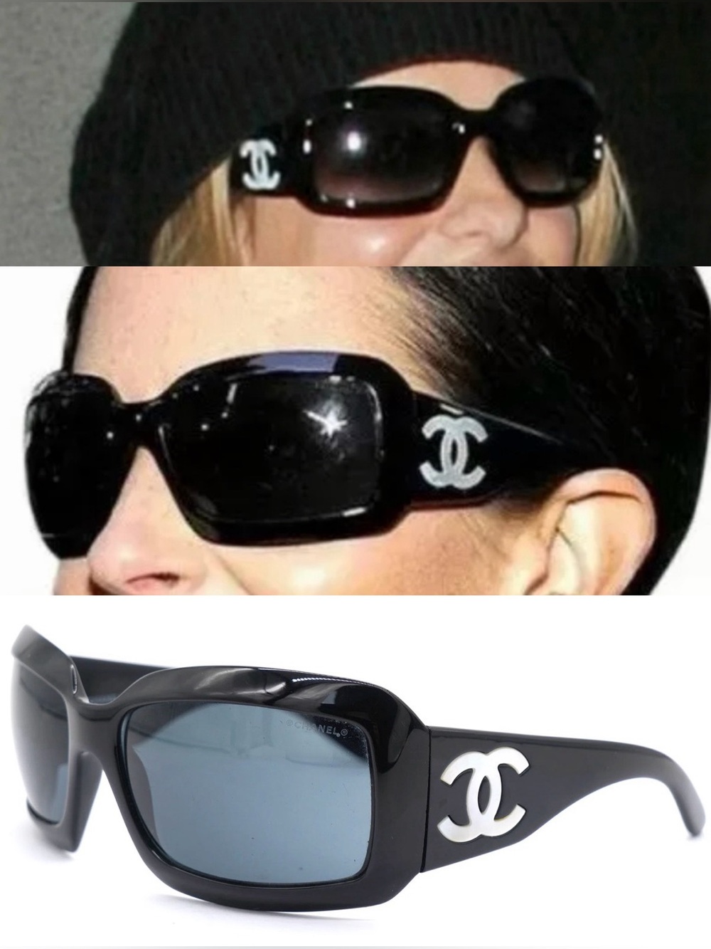 Authentic ~ Vintage ~ CHANEL Mother of Pearl CC Sunglasses 5076-H ~ in Black